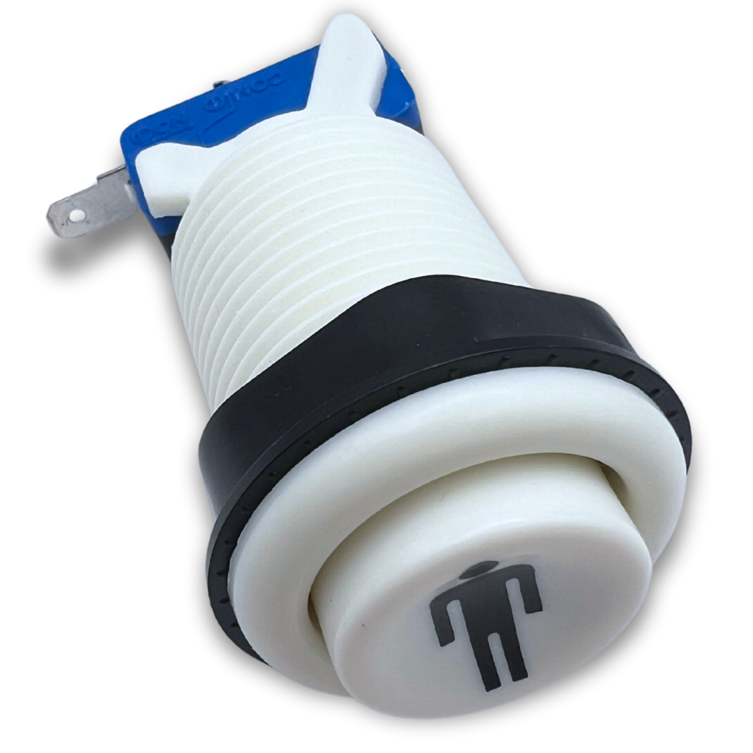 White 1 Player 1P arcade button with microswitch angled view