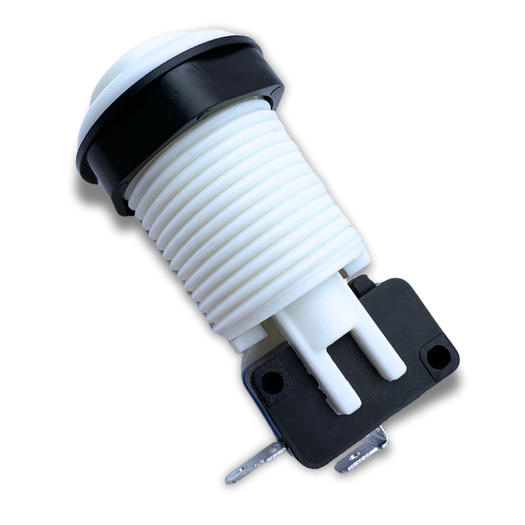 Side view of 1 Player 1P white arcade button with microswitch installed