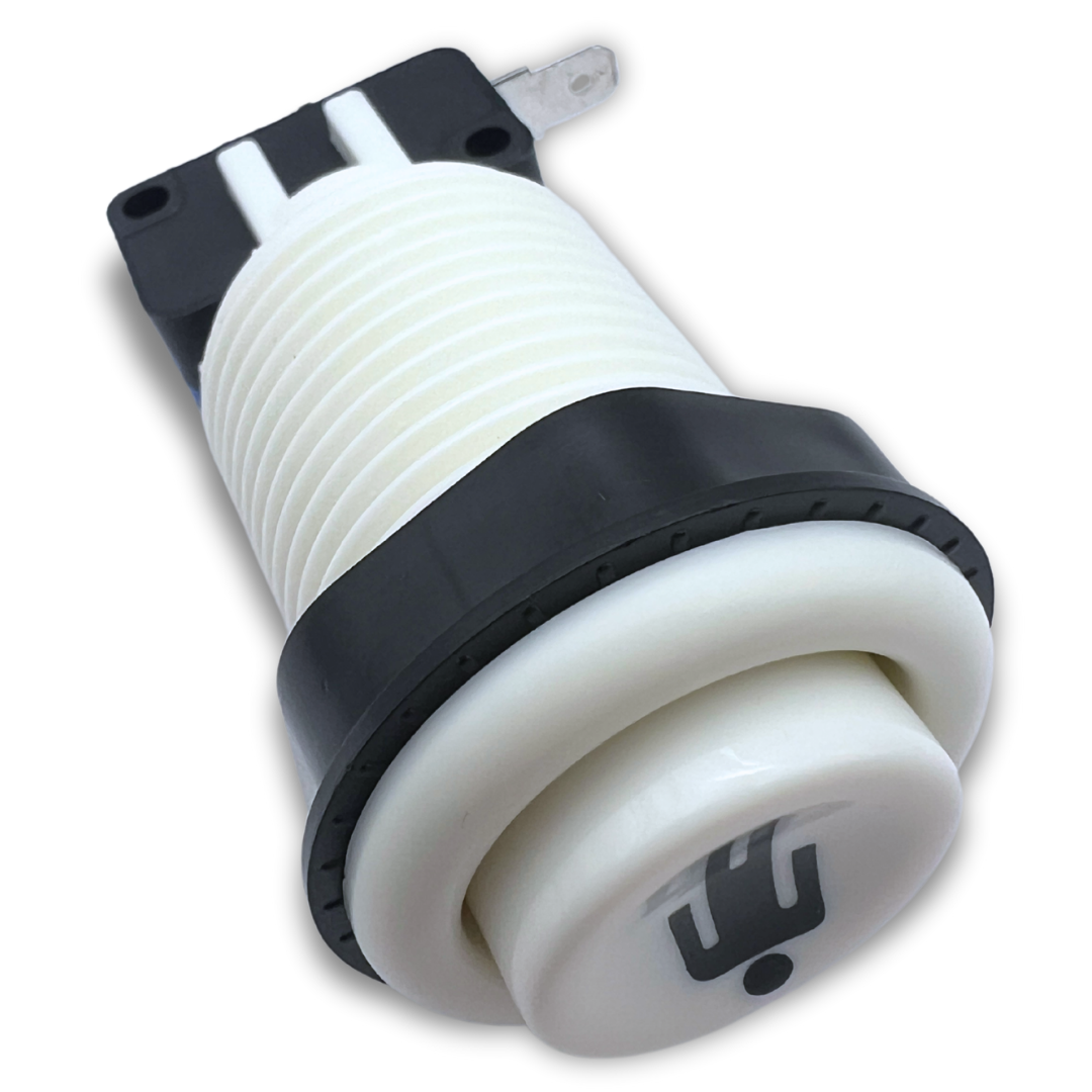 Front angled view of 1P white arcade button with player icon