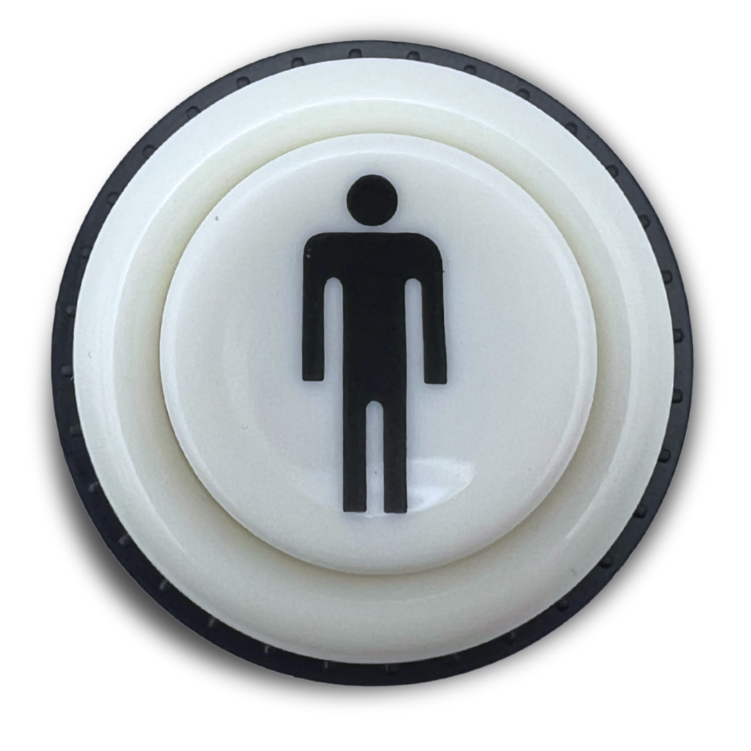 Top view of 1 Player 1P white arcade button showing player symbol