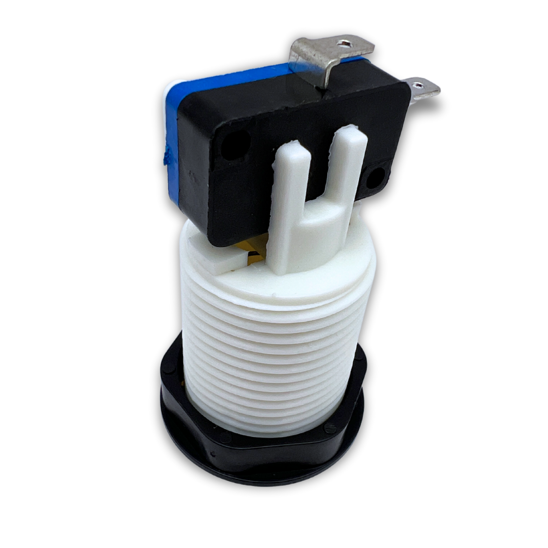 2 Player white arcade button with microswitch - back view showing terminals