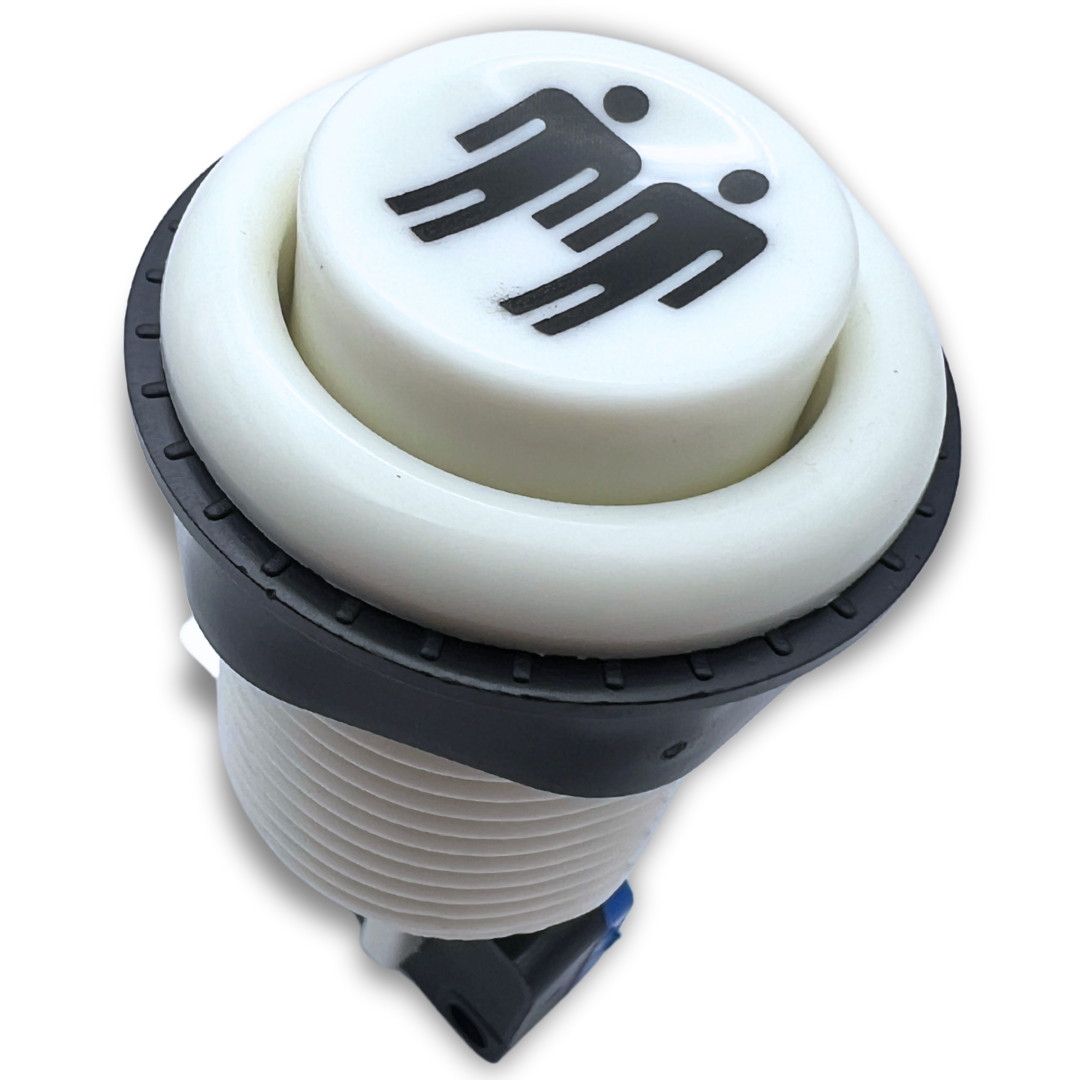 2 Player white arcade button with microswitch - front angled view
