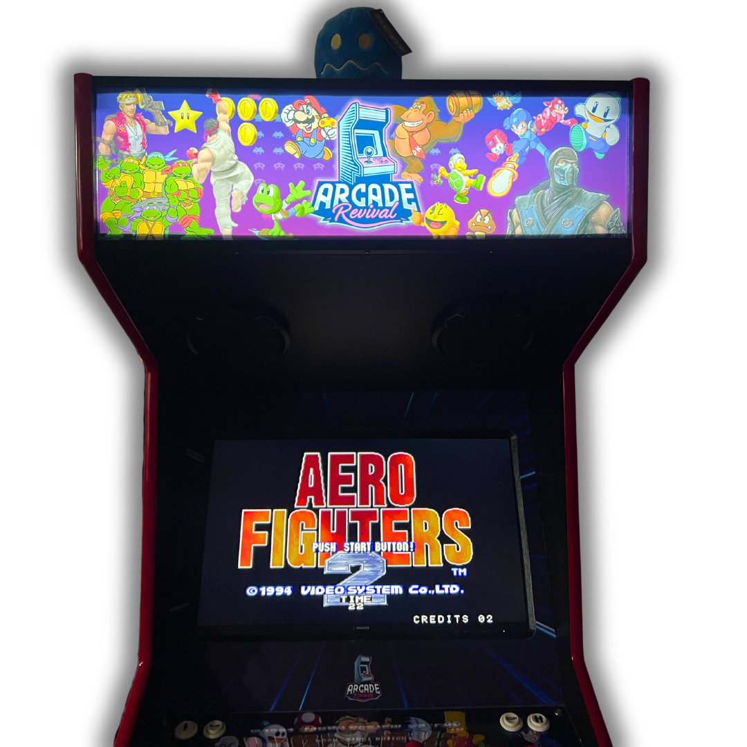 Arcade machine with 'All-Stars' light up marquee display installed and Aero Fighters 2 displayed on screen.