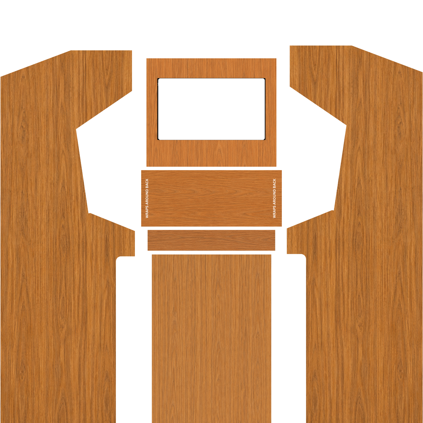 Arcade Classics Woodgrain Edition arcade cabinet wrap kit without marquee showing retro woodgrain side panels, screen bezel, control panel and lower front panel for Arcade Revival cabinets
