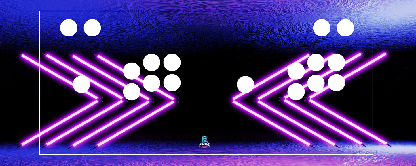 Neon Velocity arcade control panel overlay featuring button layout and neon arrow design for custom arcade machines