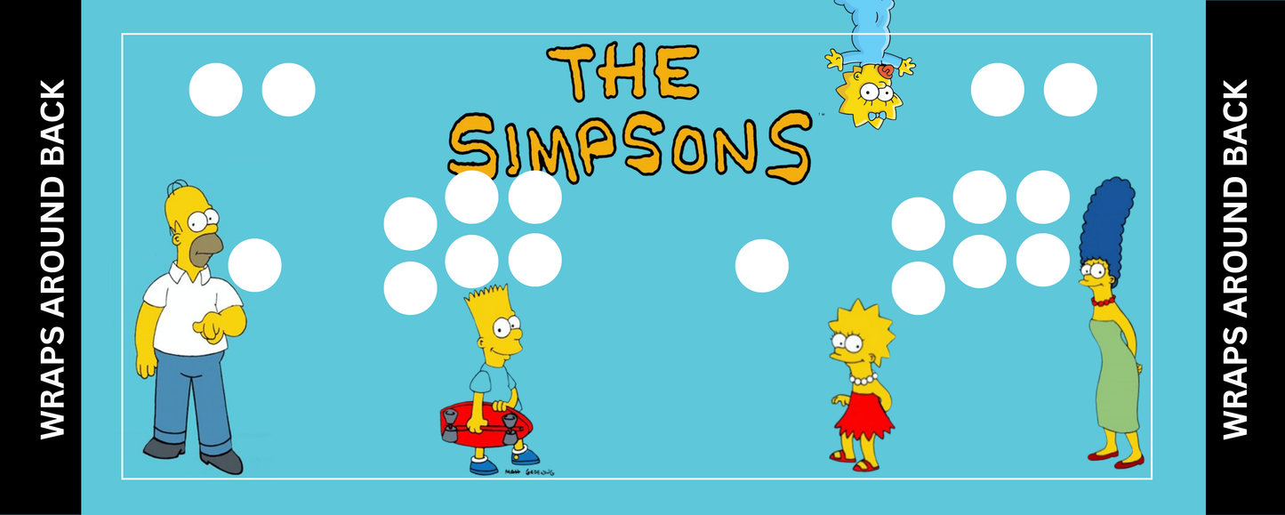 Simpsons 2-player arcade control panel overlay with button layout preview and iconic character placement for reproduction cabinet