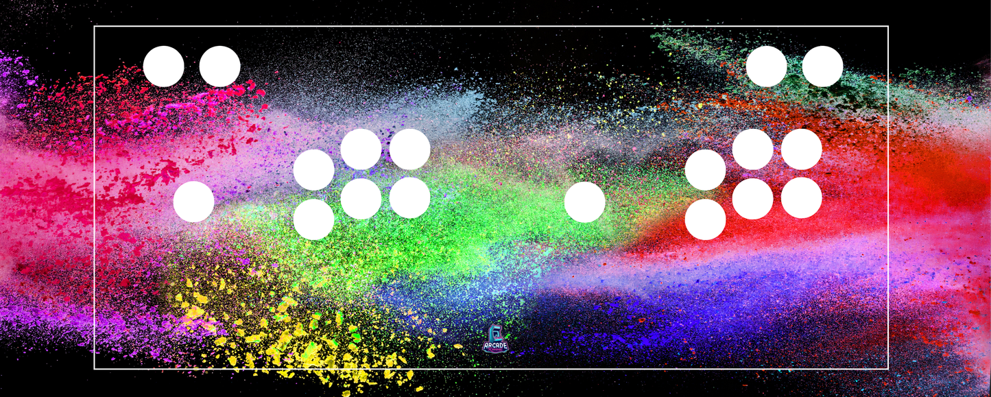 Spectrum Storm arcade control panel overlay showing button layout and multicolour explosion effect, perfect for custom arcade machine builds