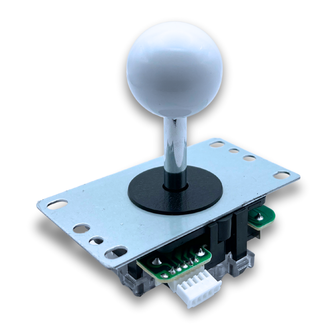 White arcade joystick with classic ball top design