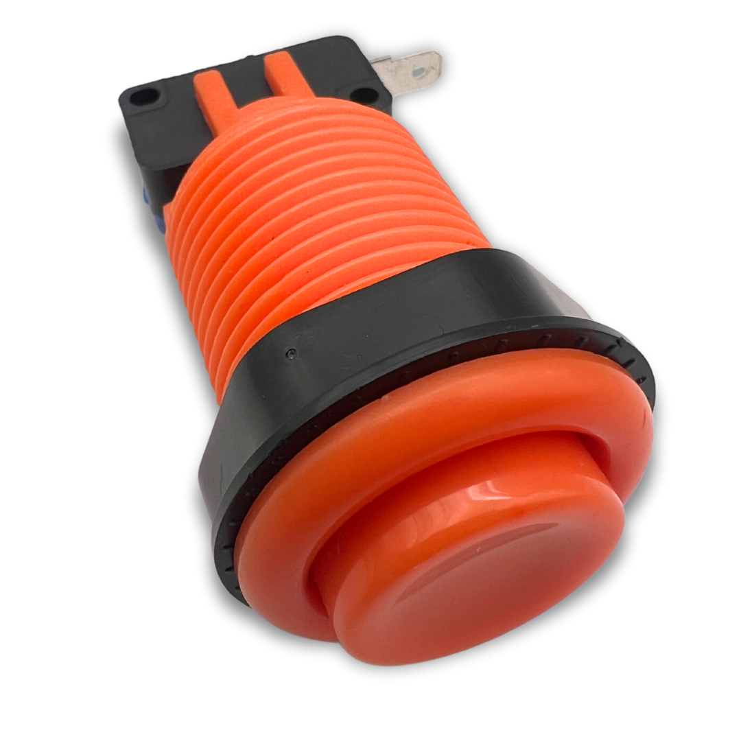 Fully assembled orange arcade button for custom arcade builds