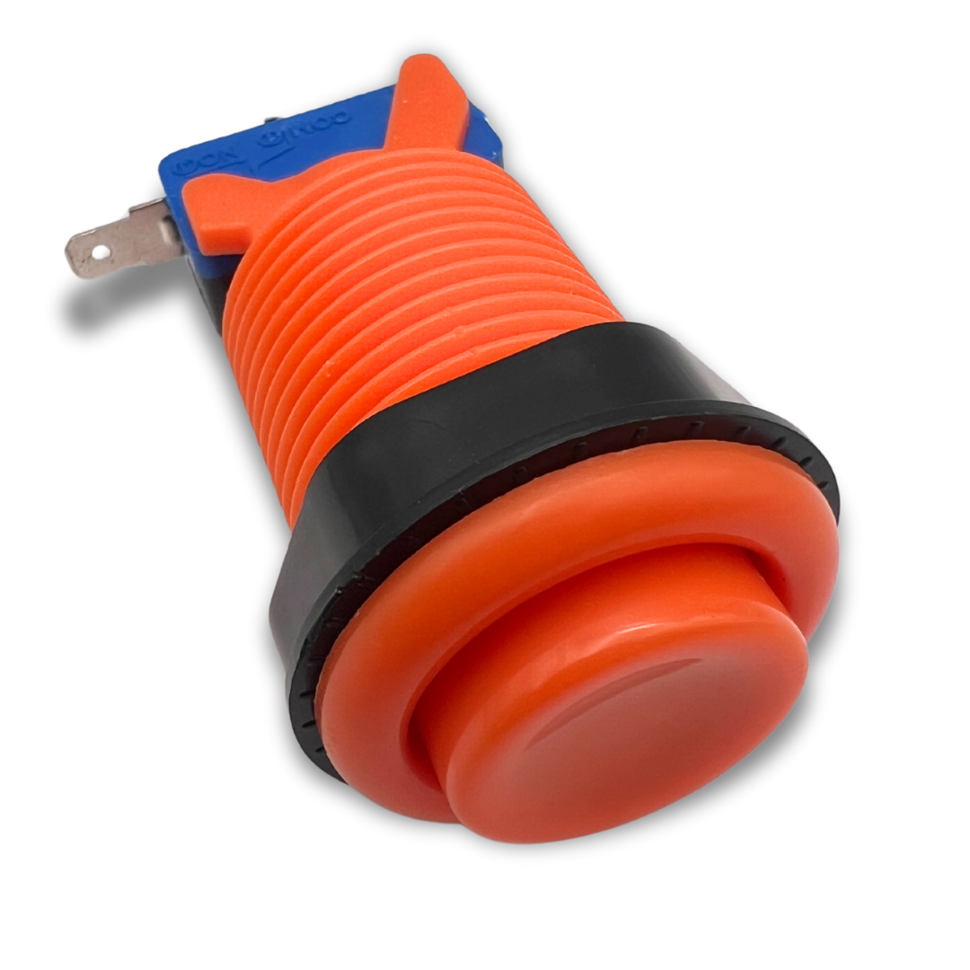 Angled side view of orange arcade button for arcade machines