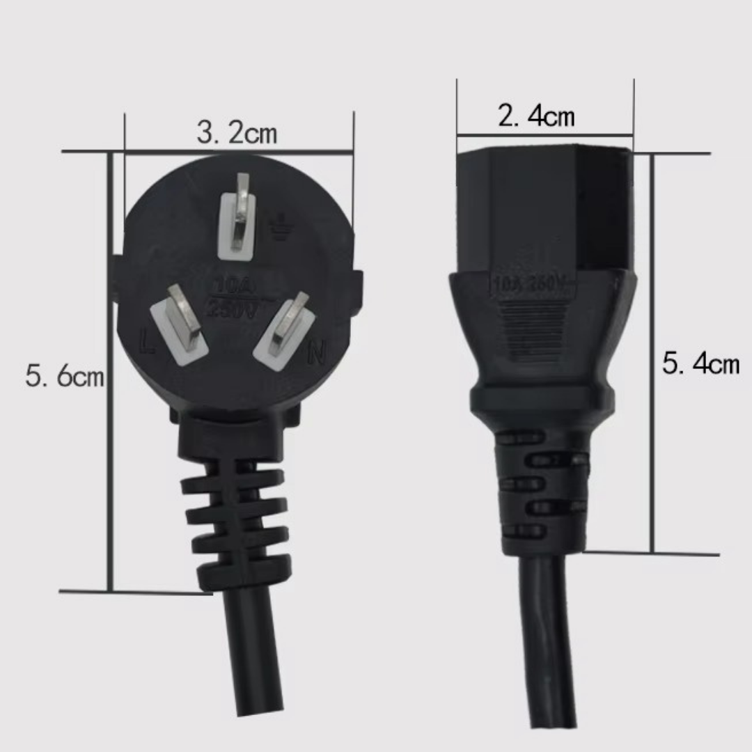Dimension chart of arcade power cable connectors for fitment reference