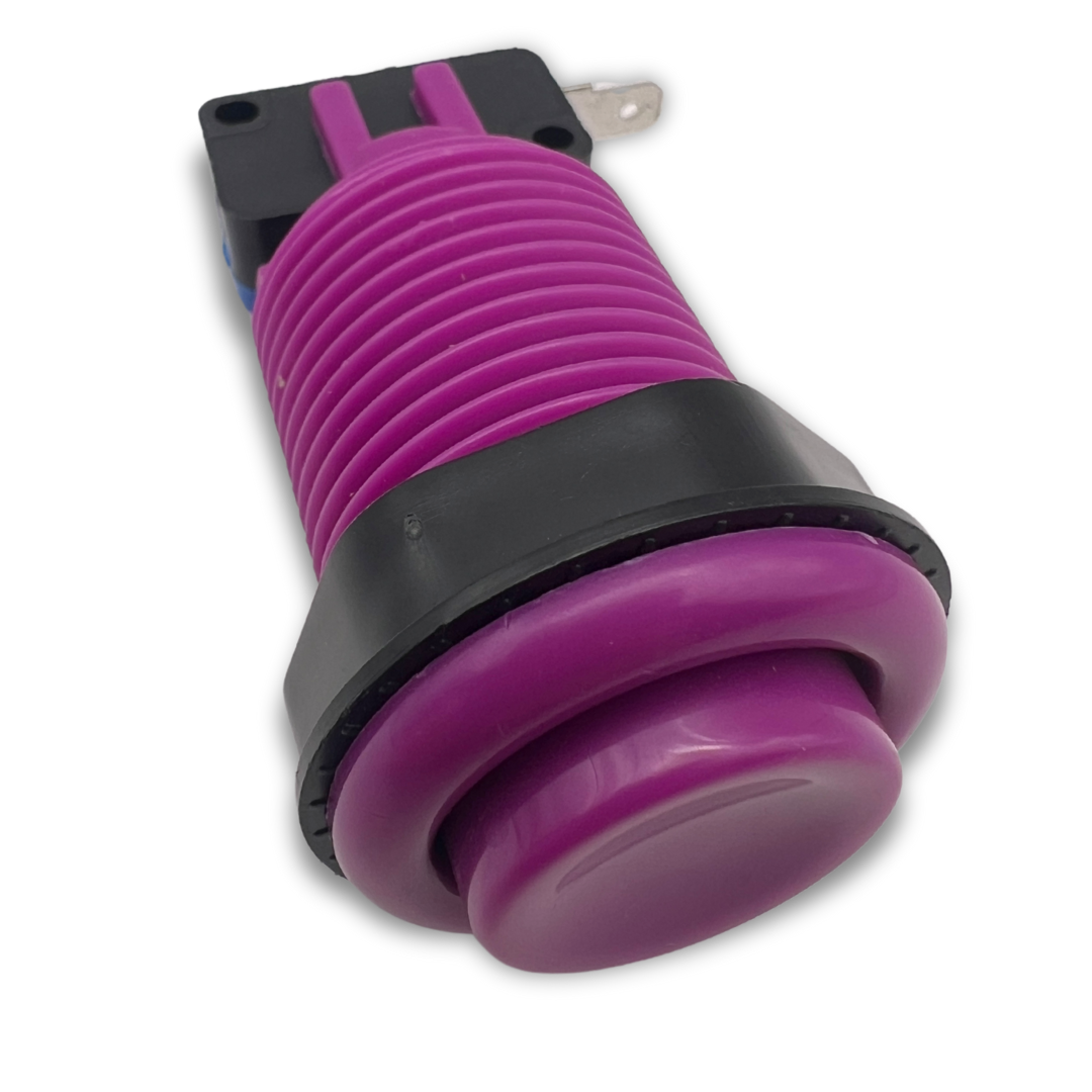 Fully assembled purple arcade button for arcade cabinet projects