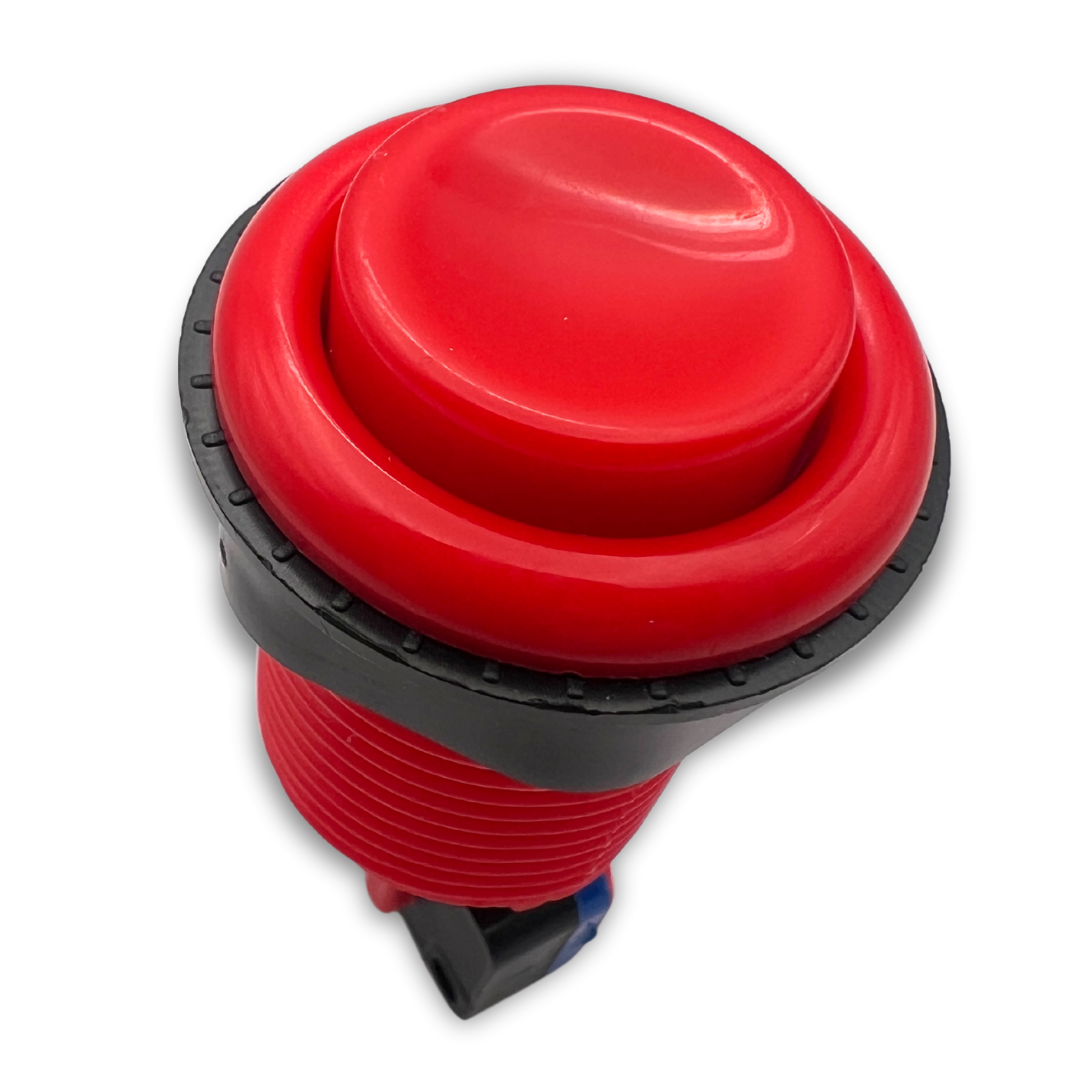 Angled view of red arcade machine button for cabinet projects