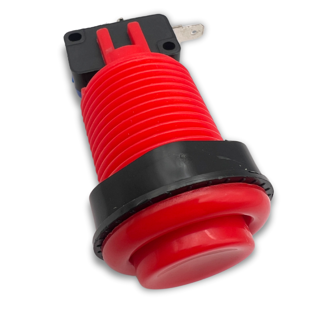 Fully assembled red arcade push button for arcade cabinets and machines