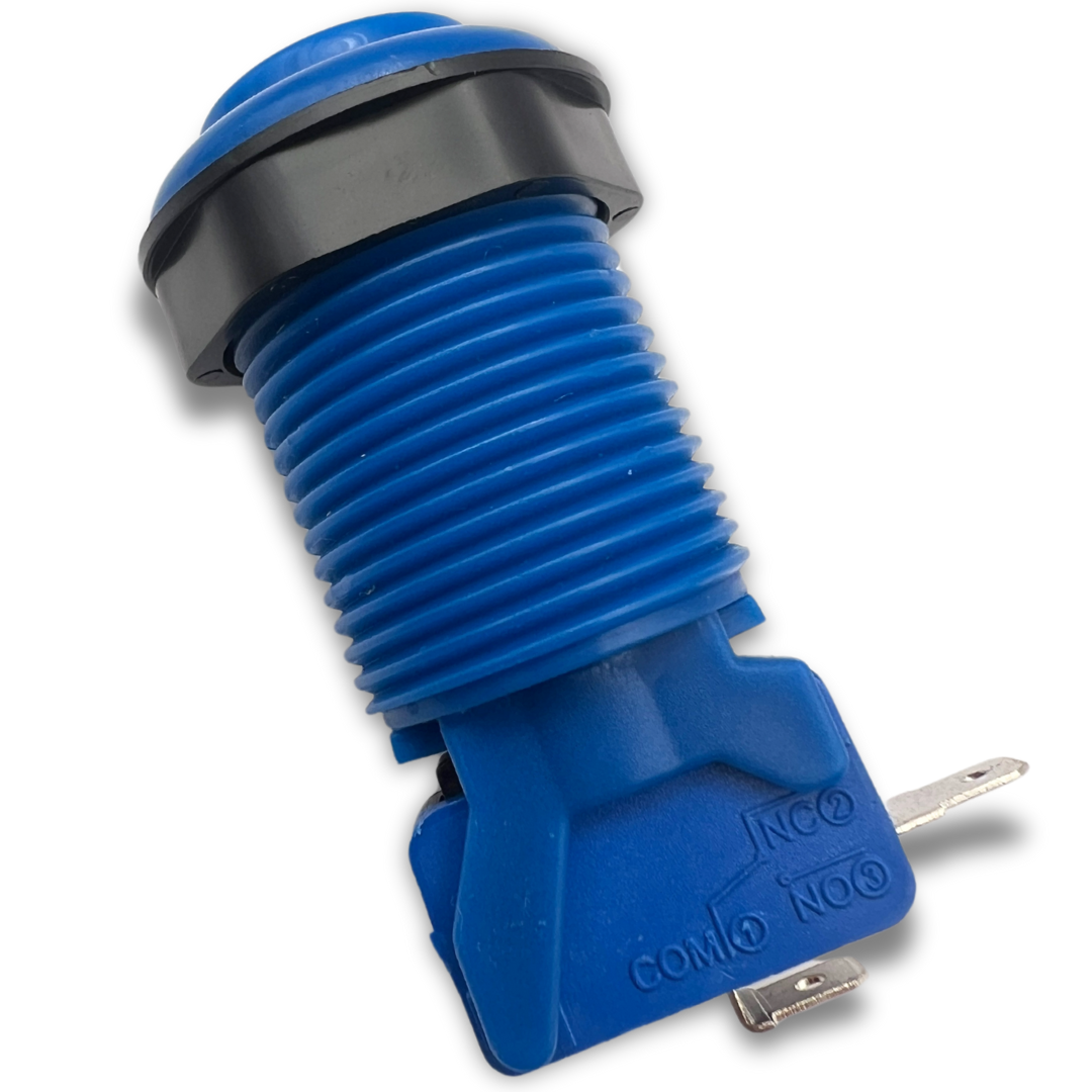 Rear view of blue arcade button showing blue microswitch