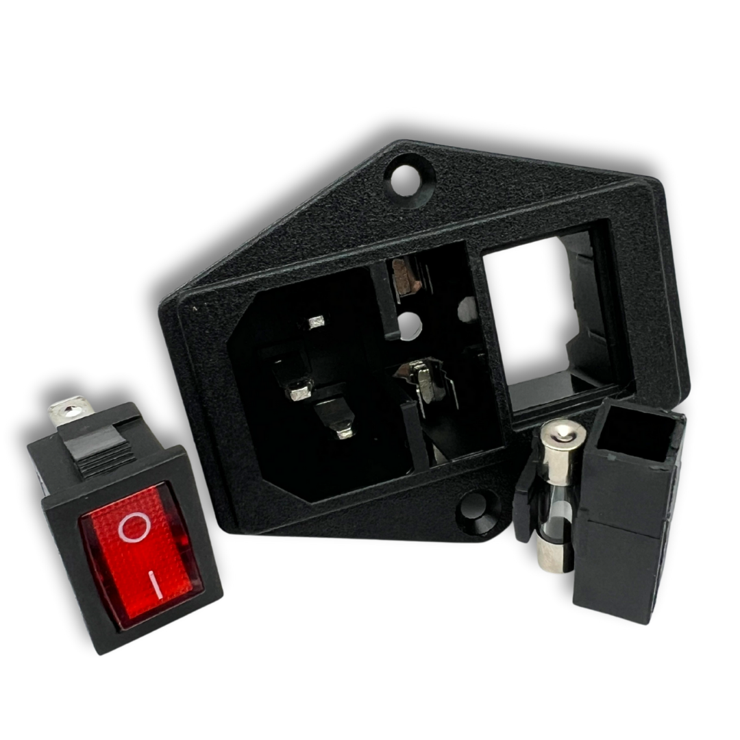 Arcade Revival C14 inlet switch kit – includes rocker switch, fuse, and wiring ports for arcade
