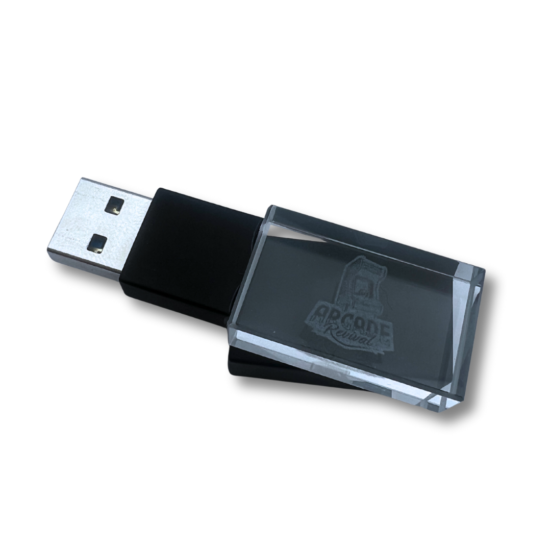 Arcade Revival USB drive with crystal engraved logo design