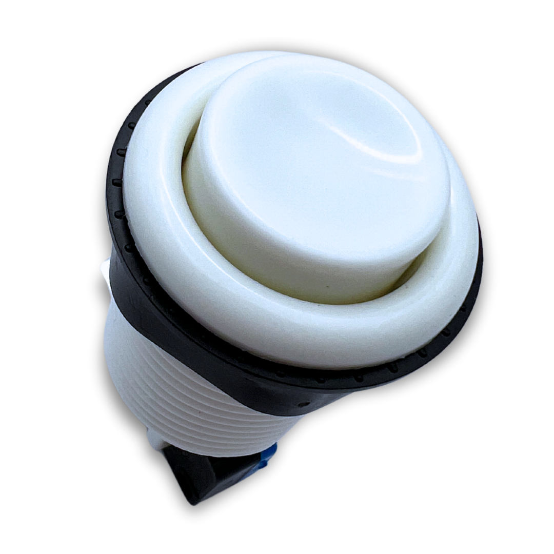 Angled view of white arcade button designed for DIY arcade machines