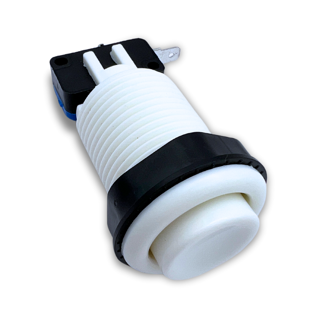 White arcade push button with side view showing thread and micro switch