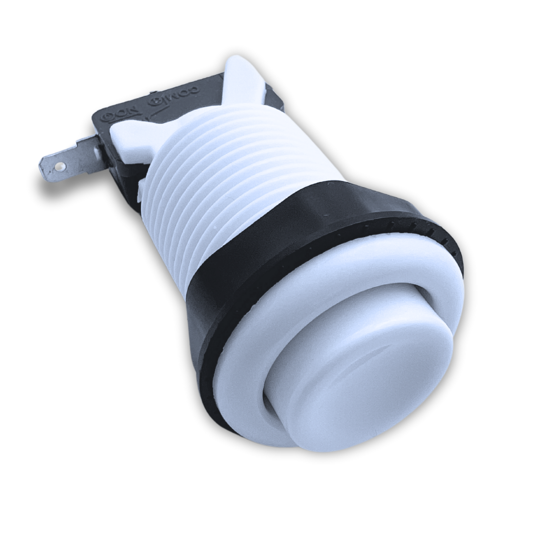 Fully assembled white arcade push button for arcade cabinet projects