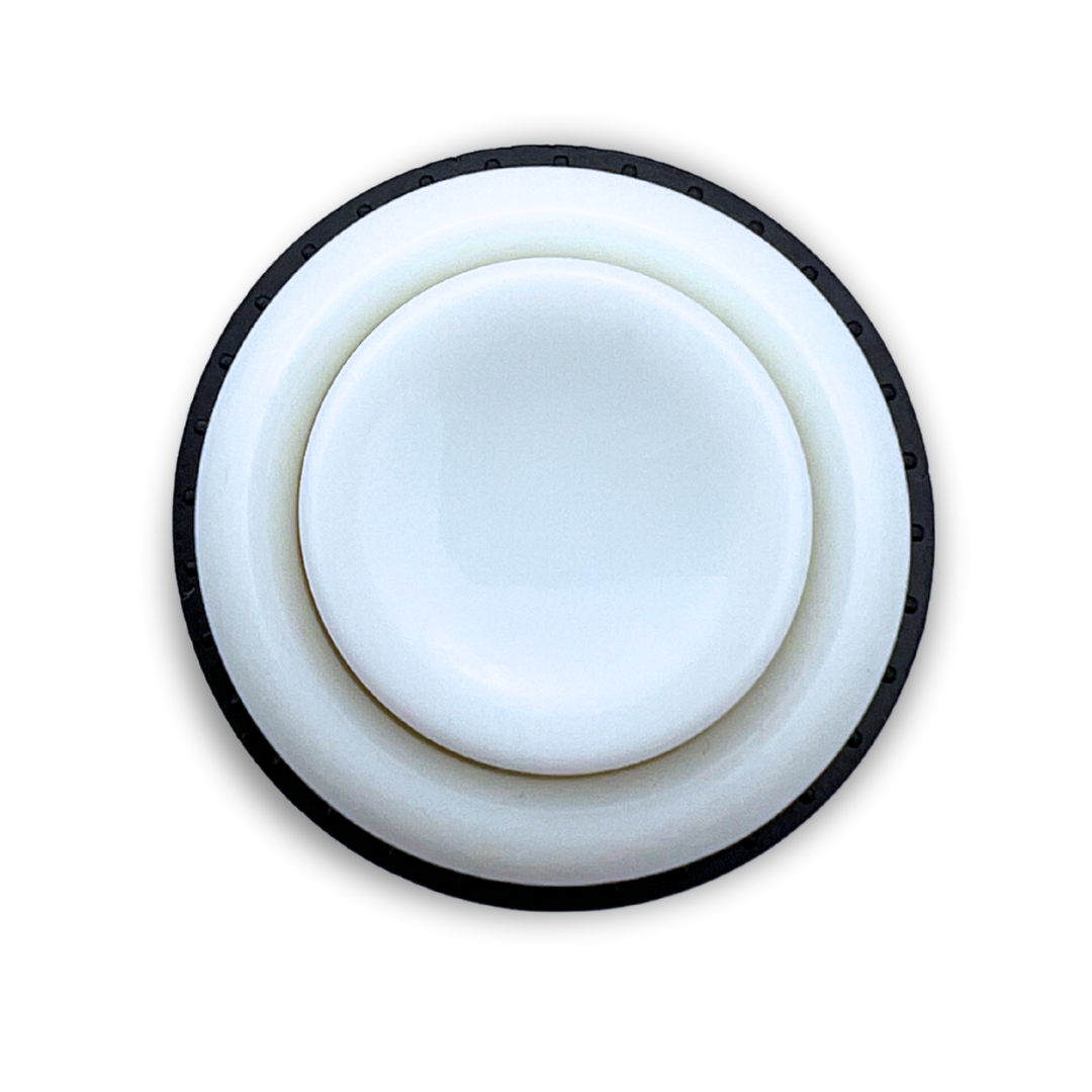 Top view of white arcade push button for custom arcade builds