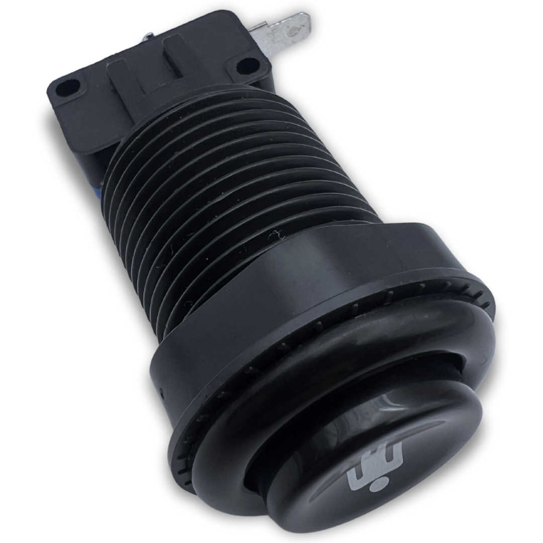 Front view of black 1 player arcade button showing microswitch