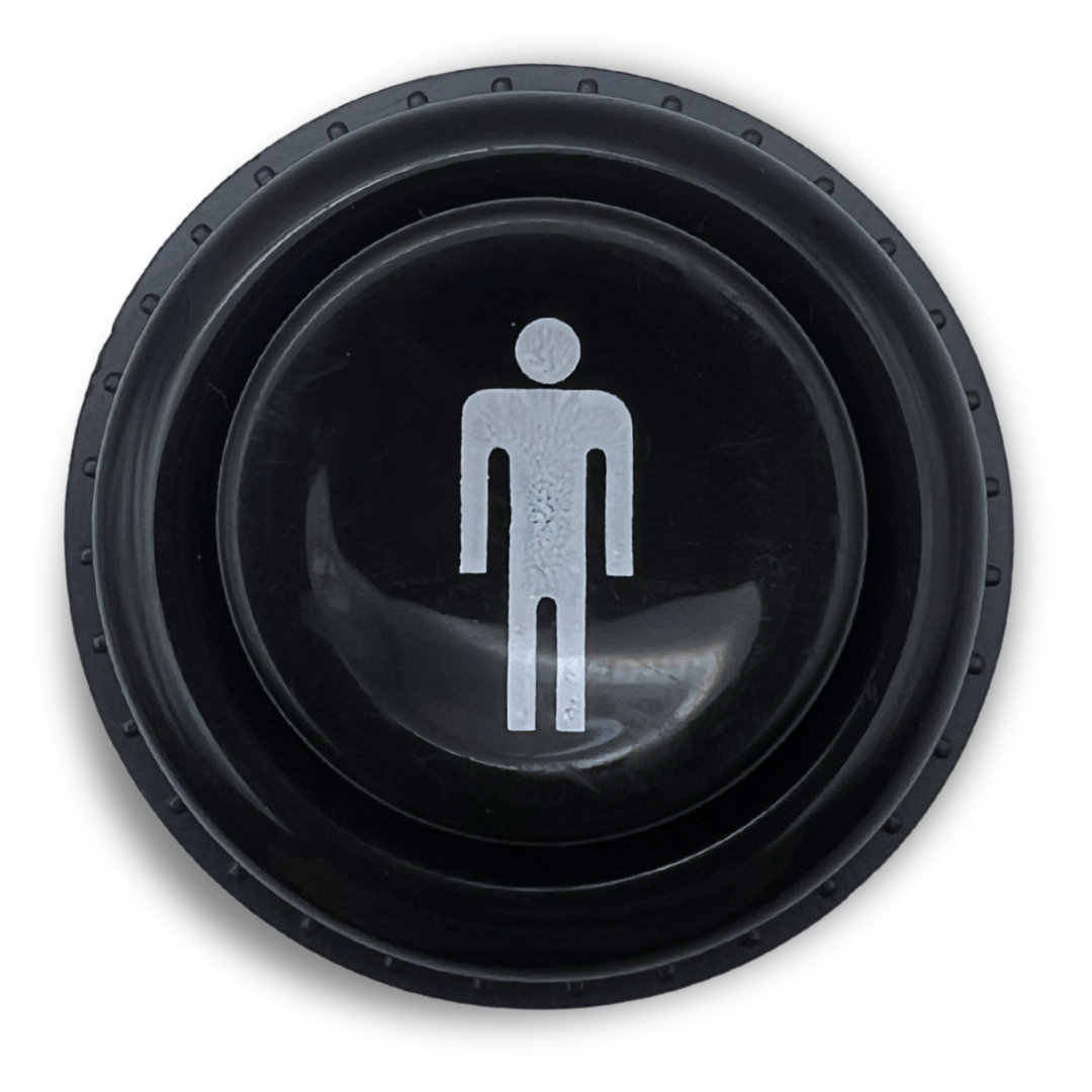 Top view of black 1 player arcade button showing 1P icon