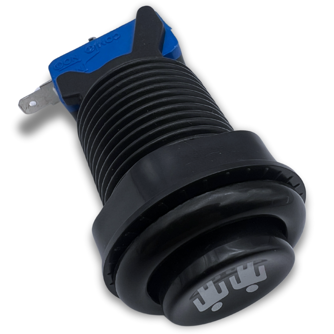 Front view of black 2 player arcade button showing microswitch