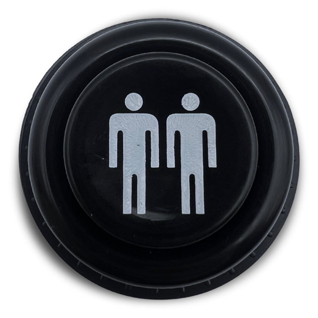 Top view of black 2 player arcade button showing 2P icon