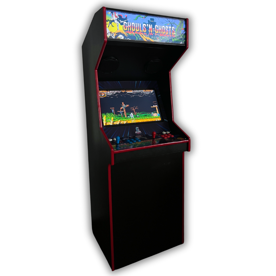 Full-size arcade cabinet featuring Ghouls ’N Ghosts reproduction marquee and classic Capcom gameplay display