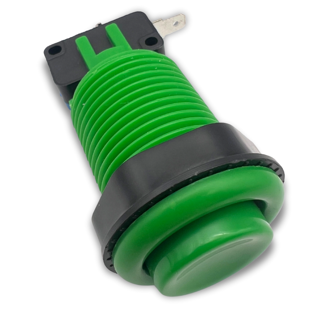 Alternative angled view of assembled green arcade button