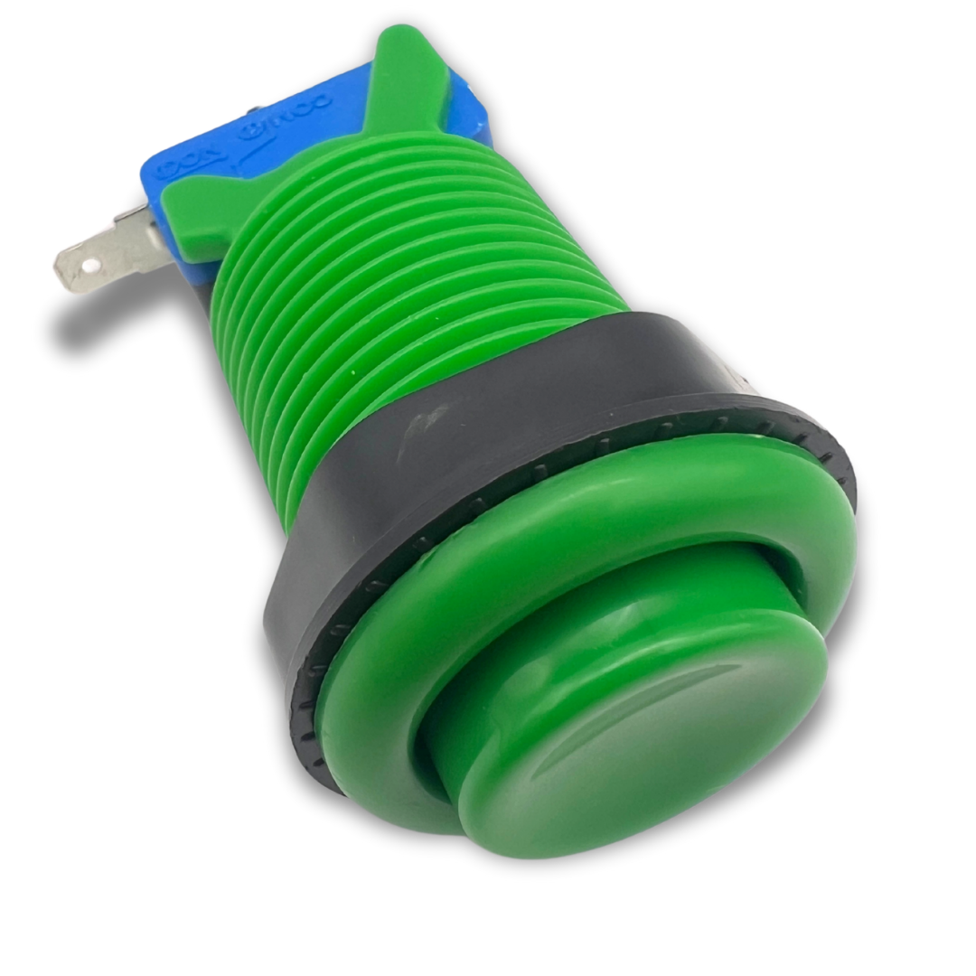 Green arcade button angled front view with microswitch attached