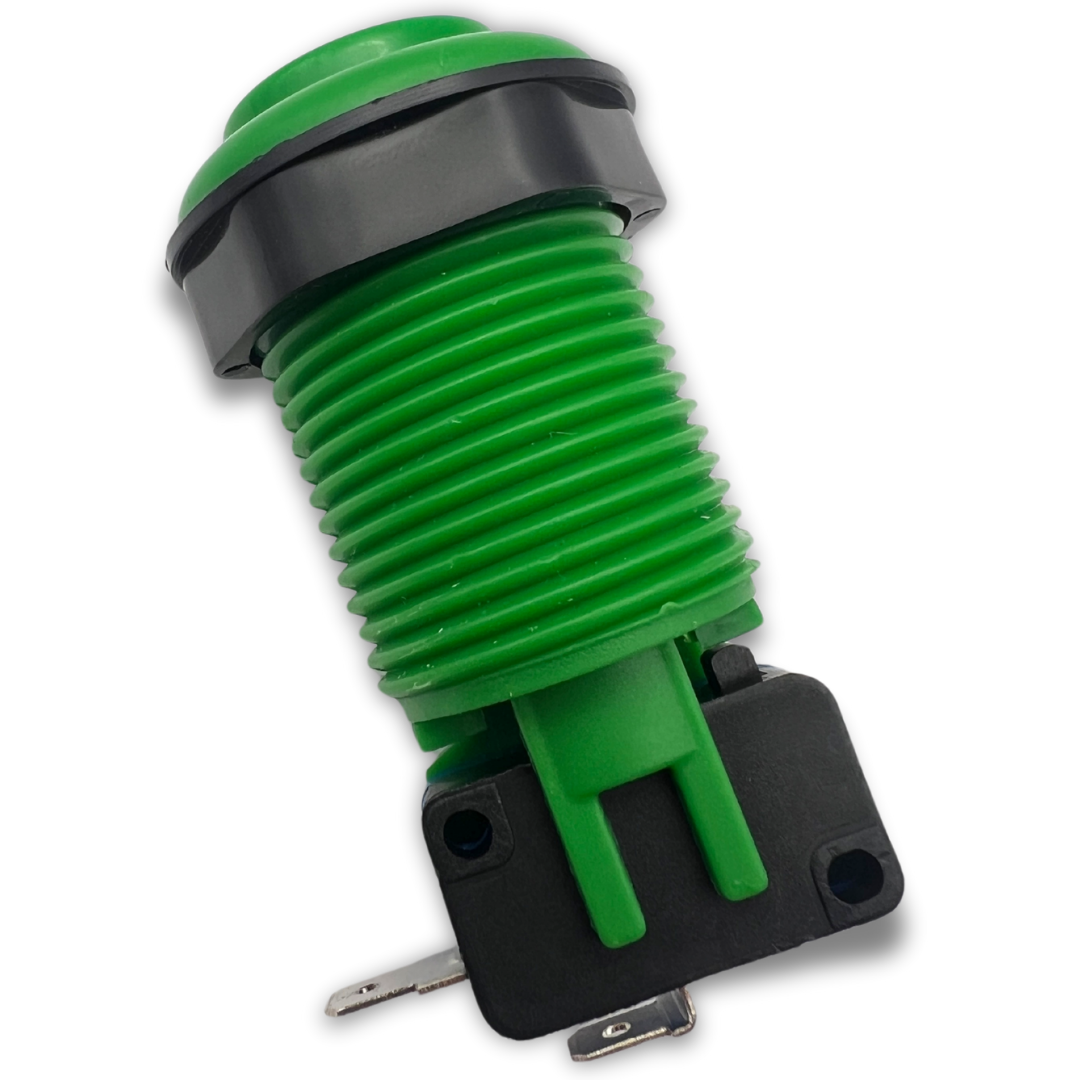 Rear side view of green arcade button and microswitch