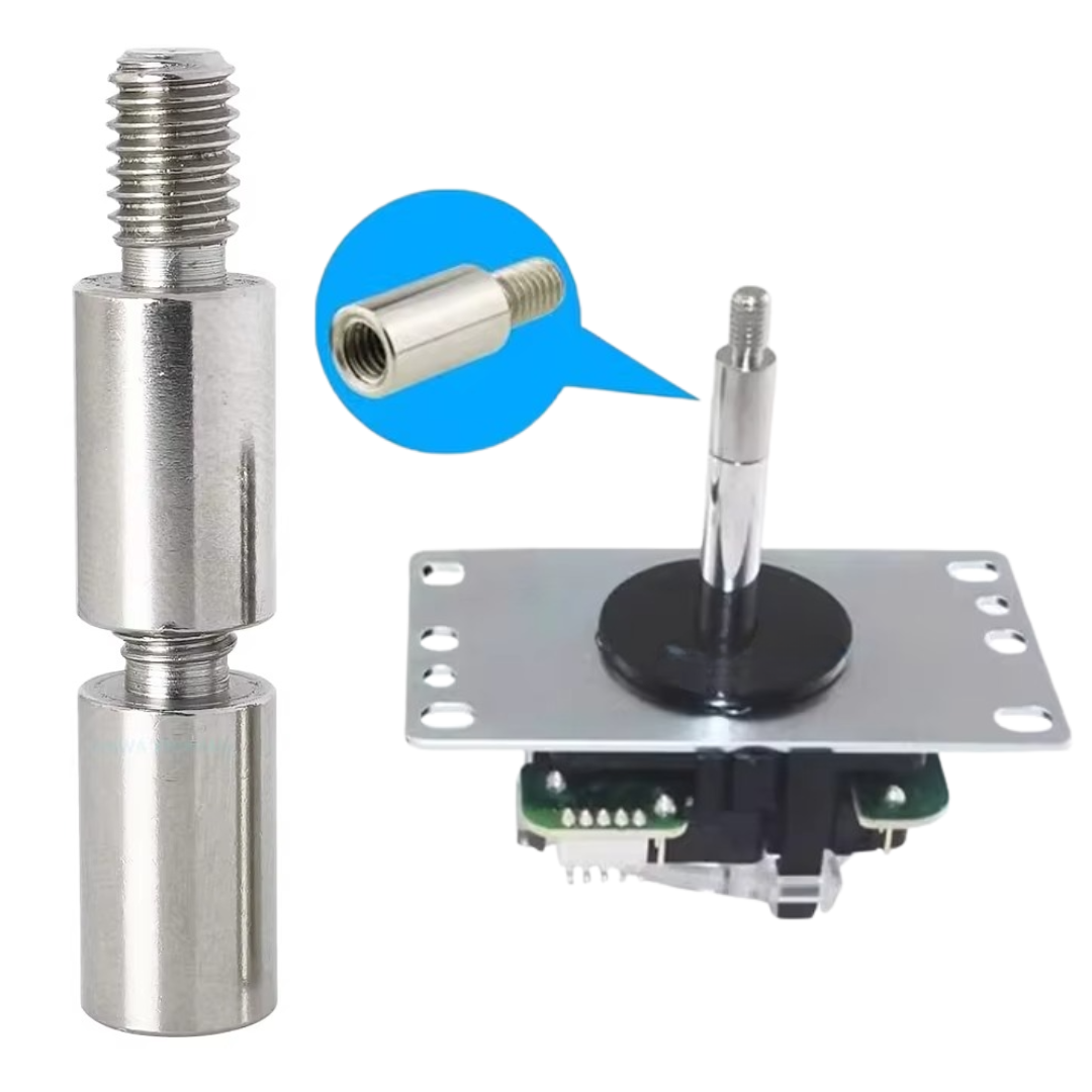 Joystick extender installed on arcade joystick shaft with callout diagram