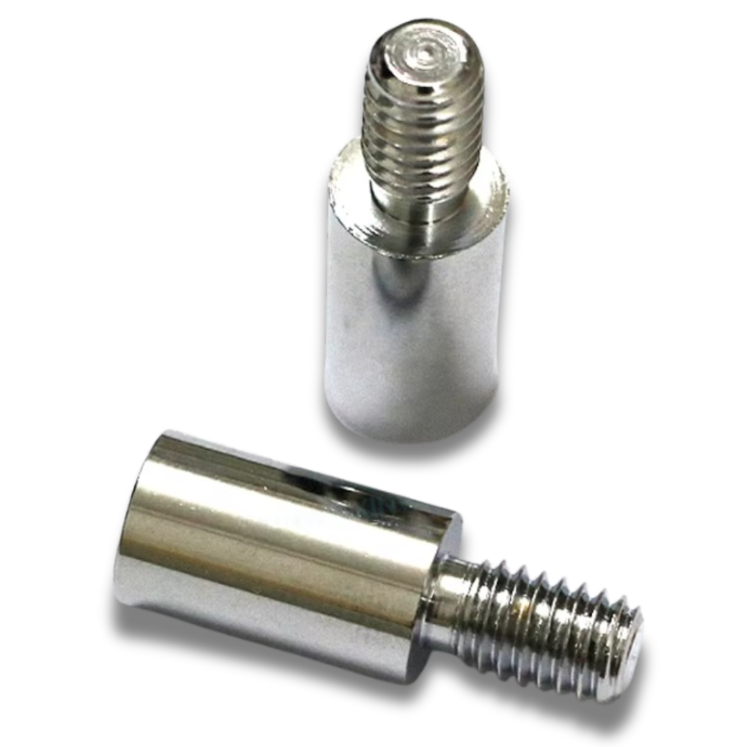 Close-up of joystick shaft extenders with threaded tips – front angle view