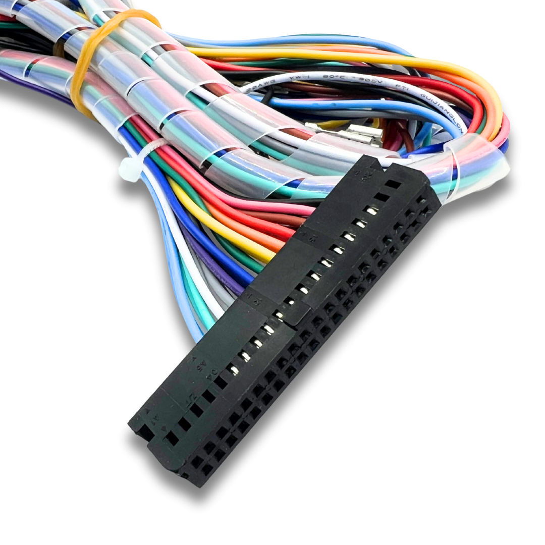 Detailed view of the JAMMA connector plug for the Pandora DX2 arcade unit wiring harness.