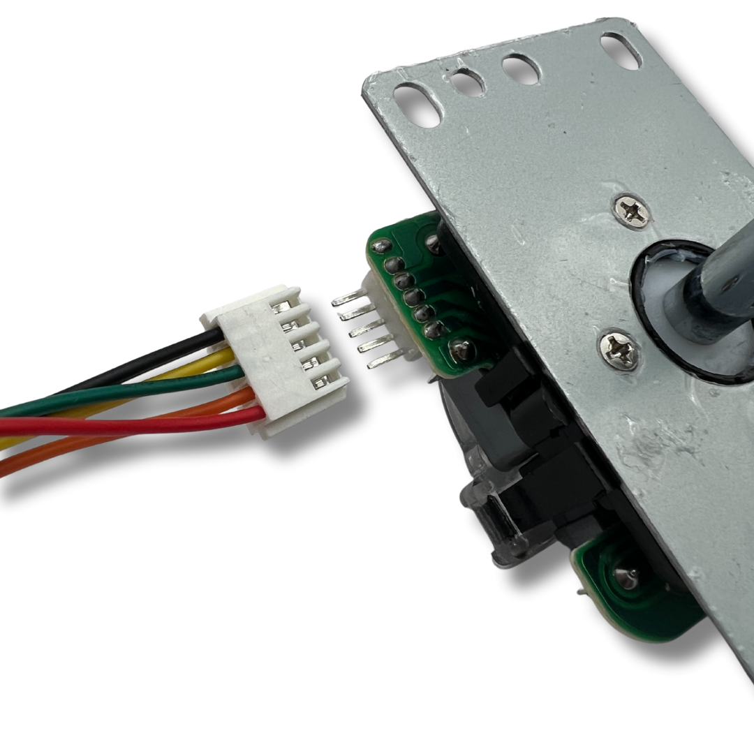 Close-up of joystick harness connector unplugged, showing pin layout for the Pandora DX2 arcade system.