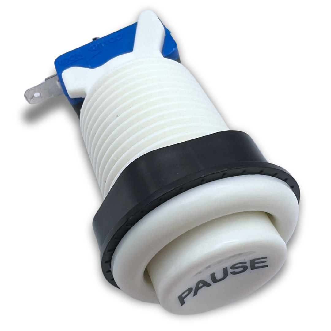 Pause Button White Arcade Style – Angled View with Microswitch