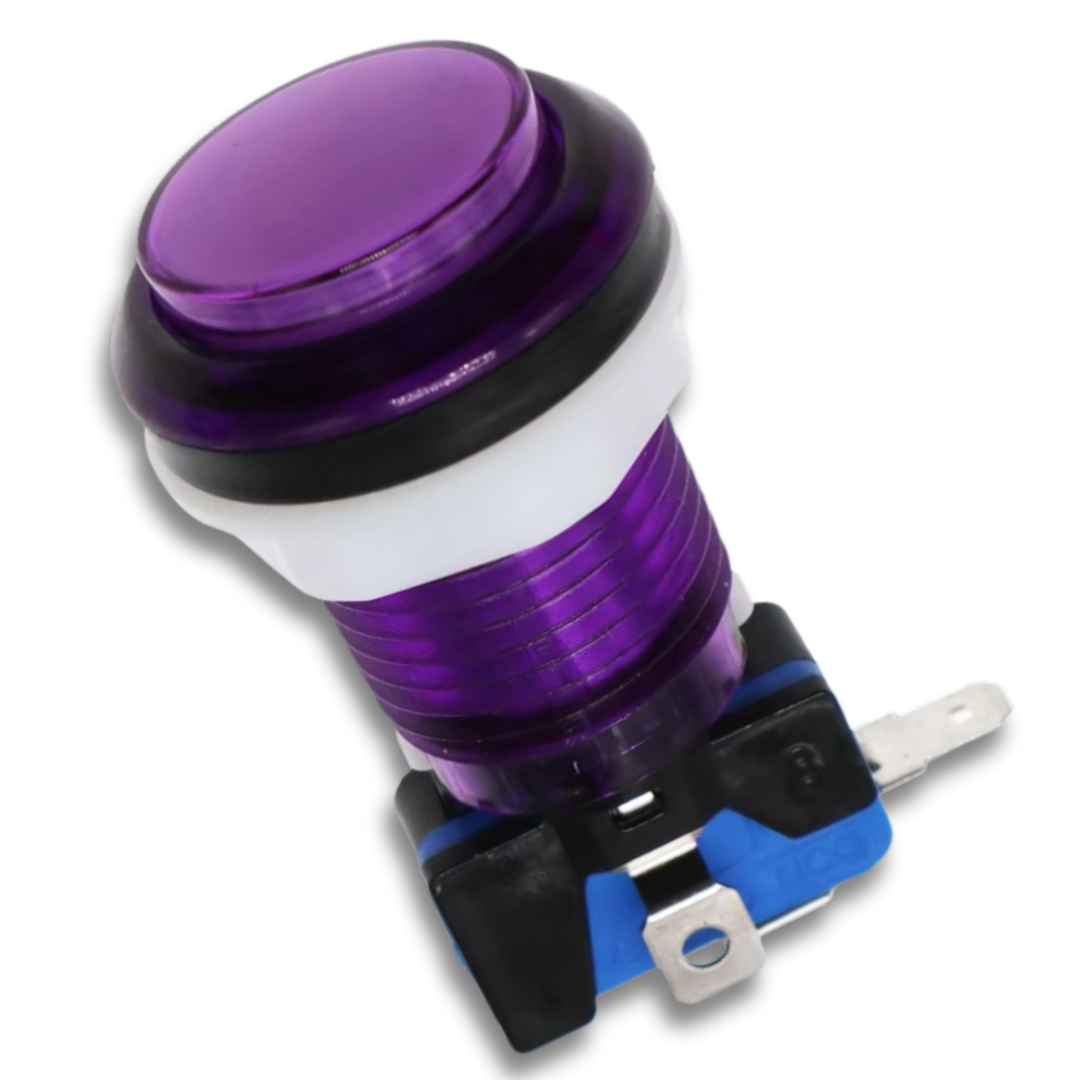 Purple illuminated LED arcade button 12V for custom arcade machine setups by Arcade Revival