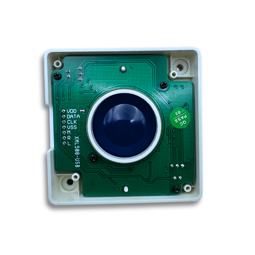 Internal PCB board of USB arcade trackball with wiring points