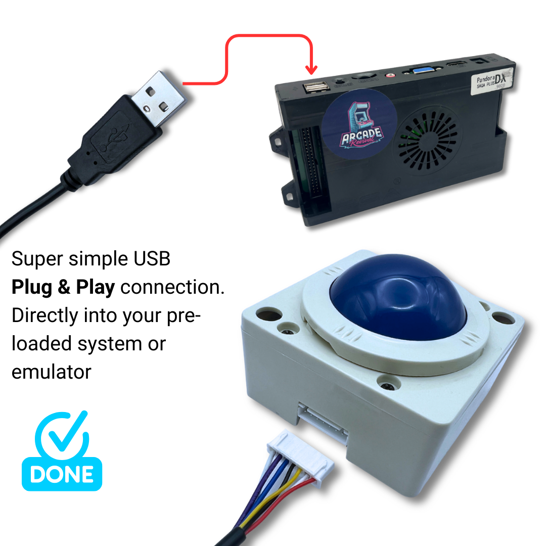USB trackball plug and play connection with Pandora arcade system