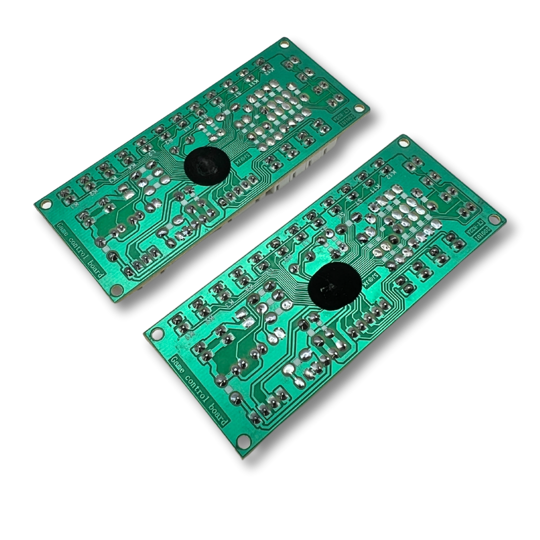 Backside of the USB encoder circuit board showing soldered PCB traces for arcade DIY builds