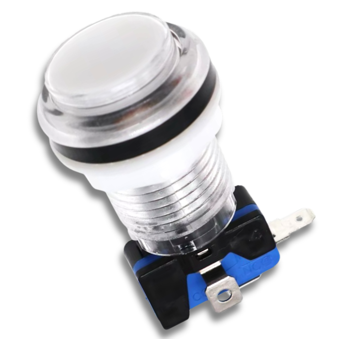 White LED arcade button, 12V illuminated, ideal for DIY arcade machine builds – Arcade Revival