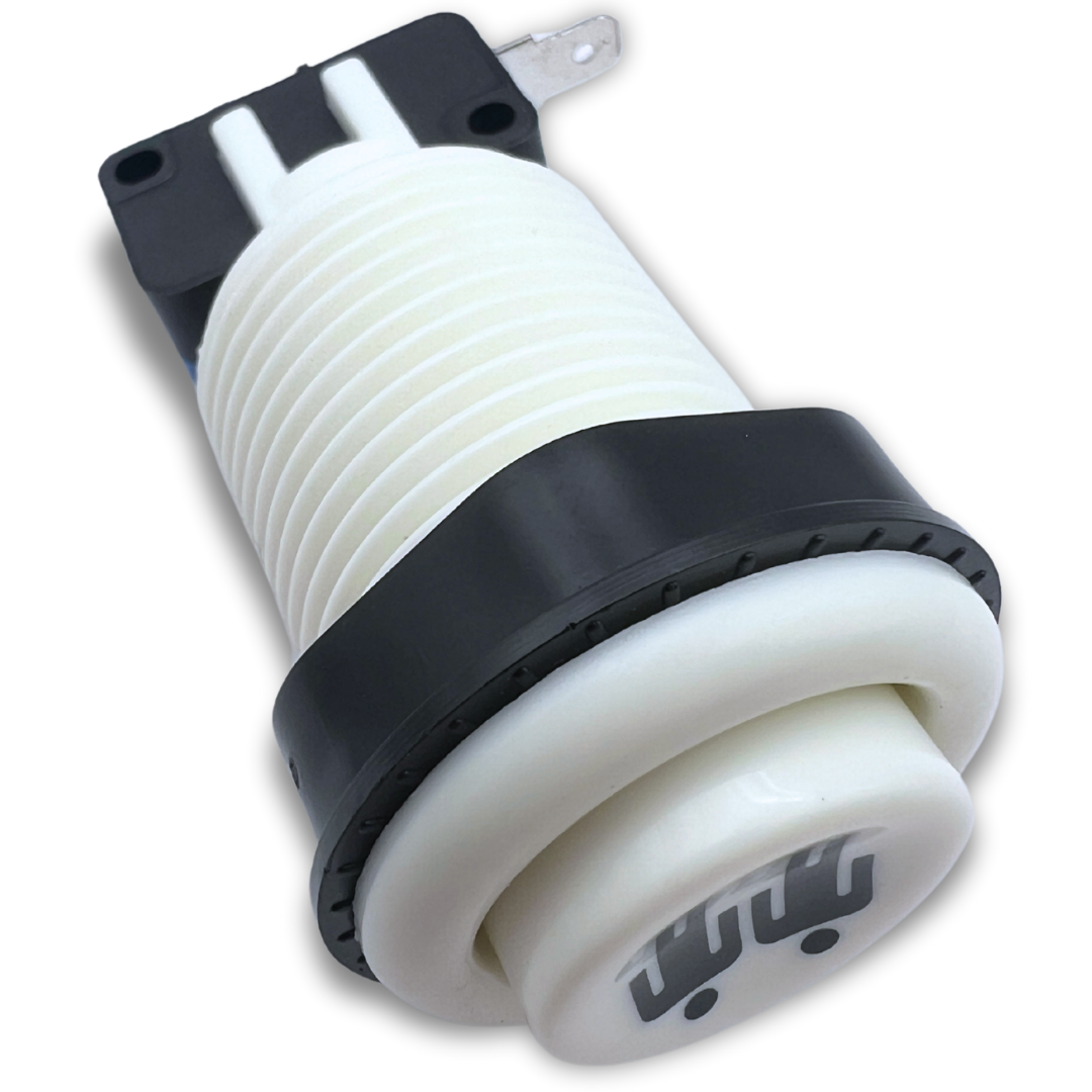 2 Player white arcade button with microswitch - angled with microswitch