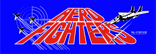 Aero Fighters reproduction arcade marquee with vibrant blue background and jet artwork