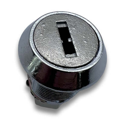 Rear view of arcade cabinet lock barrel showing cam slot mechanism