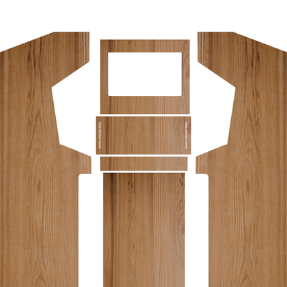Arcade Classics Woodgrain Edition arcade cabinet wrap kit without marquee showing retro woodgrain side panels, screen bezel, control panel and lower front panel for Arcade Revival cabinets