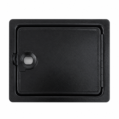 Black blank arcade coin door without a lock or coin acceptor installed, suitable for custom DIY arcade cabinet builds.