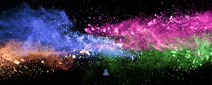 Colourburst arcade control panel artwork with vibrant colored powder explosion across a black background, designed for arcade cabinets