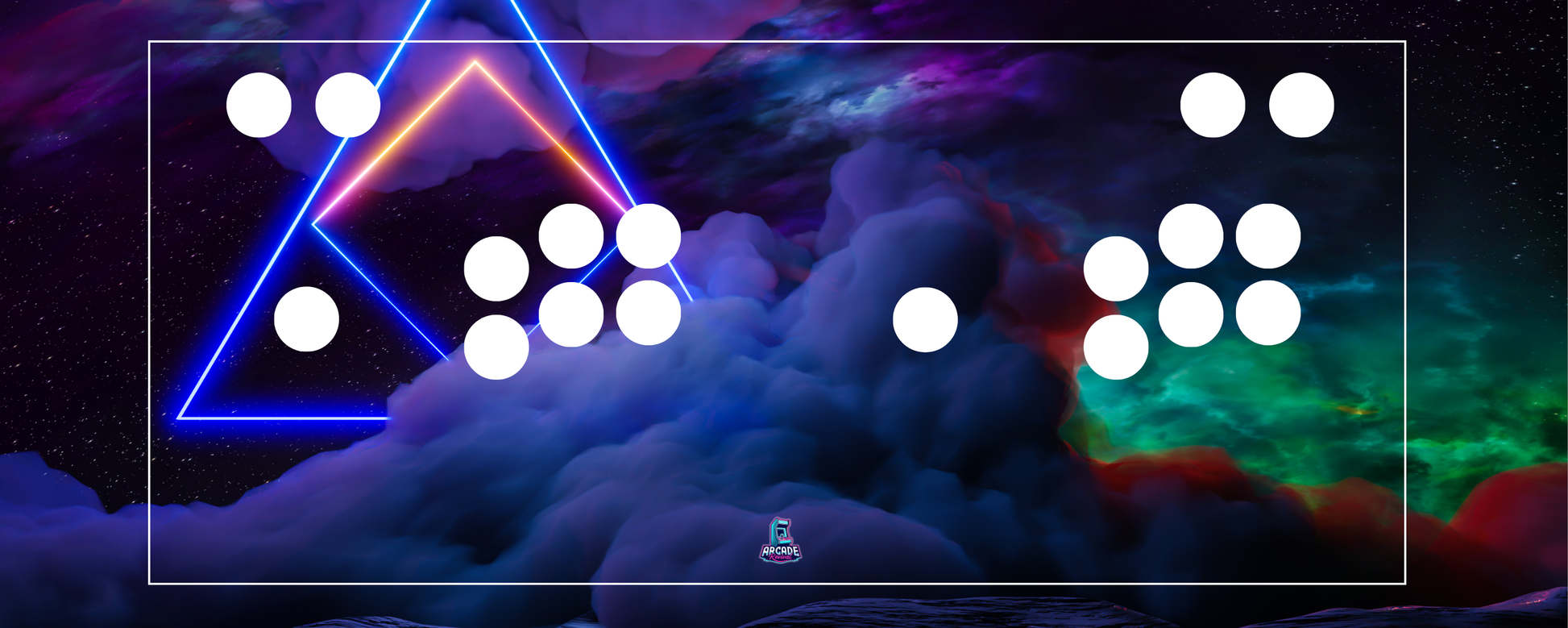 Nebula Pulse arcade control panel overlay featuring button layout and cosmic neon background for arcade machine control surfaces